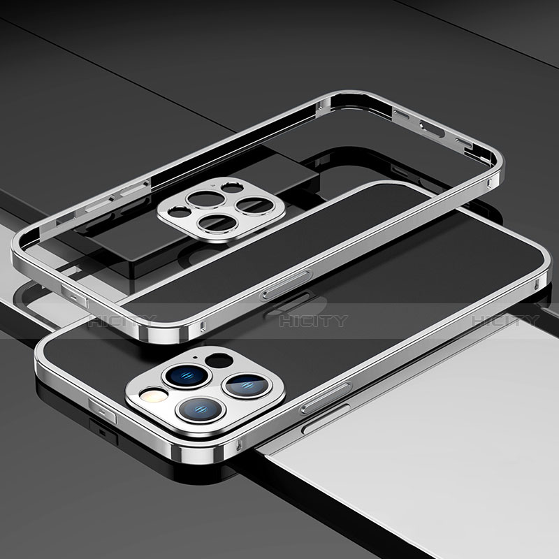 Funda Bumper Lujo Marco de Aluminio Carcasa A03 para Apple iPhone 13 Pro Plata