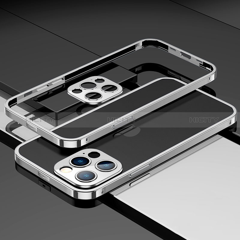 Funda Bumper Lujo Marco de Aluminio Carcasa A03 para Apple iPhone 14 Pro Max Plata