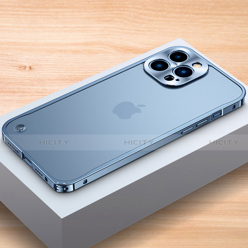 Funda Bumper Lujo Marco de Aluminio Carcasa A04 para Apple iPhone 13 Pro Azul