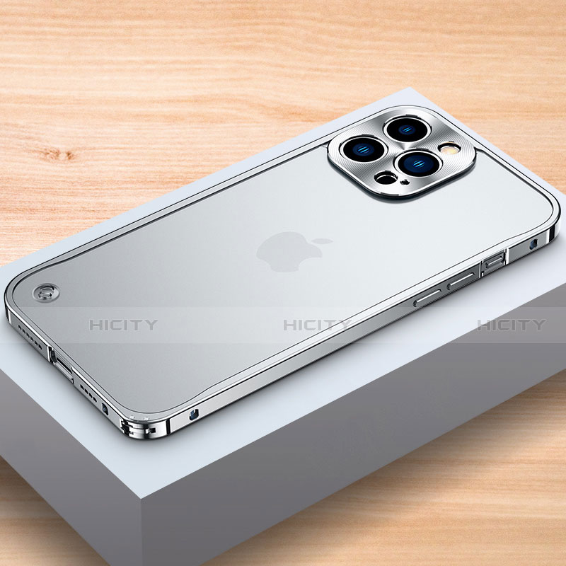 Funda Bumper Lujo Marco de Aluminio Carcasa A04 para Apple iPhone 13 Pro Max Plata