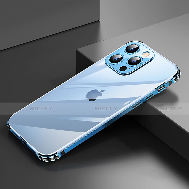 Funda Bumper Lujo Marco de Aluminio Carcasa A06 para Apple iPhone 13 Pro Max Azul