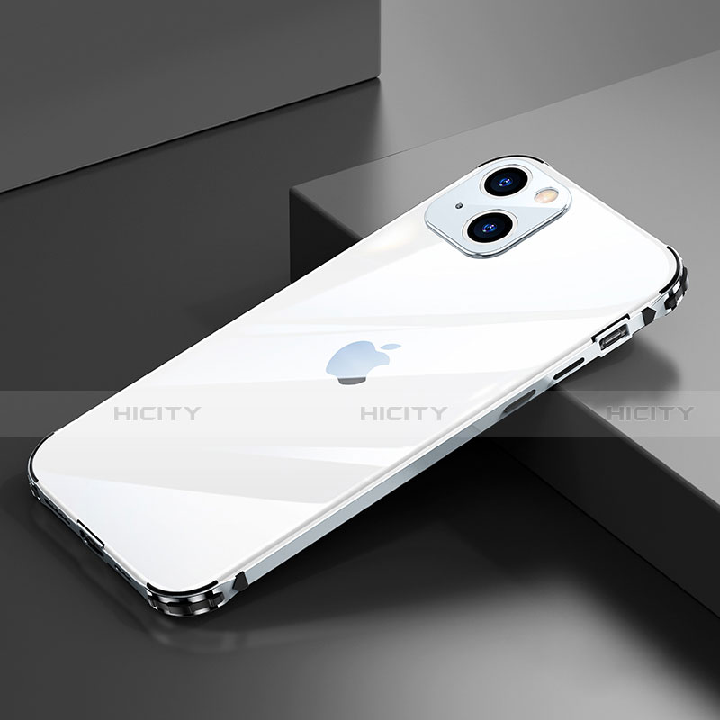 Funda Bumper Lujo Marco de Aluminio Carcasa A06 para Apple iPhone 14 Plata