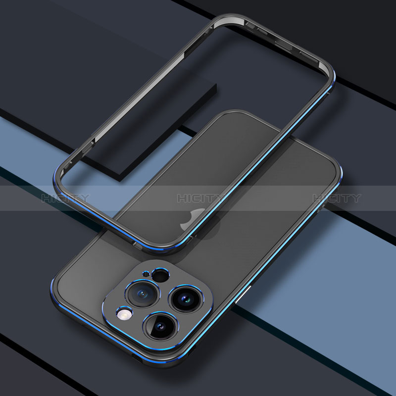 Funda Bumper Lujo Marco de Aluminio Carcasa JZ1 para Apple iPhone 13 Pro Azul y Negro