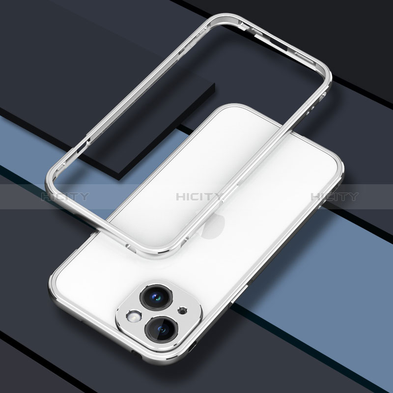 Funda Bumper Lujo Marco de Aluminio Carcasa JZ1 para Apple iPhone 14 Plus Plata