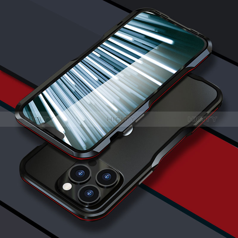 Funda Bumper Lujo Marco de Aluminio Carcasa LF1 para Apple iPhone 13 Pro Rojo y Negro
