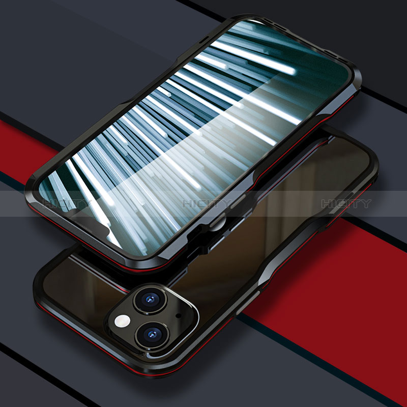 Funda Bumper Lujo Marco de Aluminio Carcasa LF1 para Apple iPhone 14 Plus Rojo y Negro