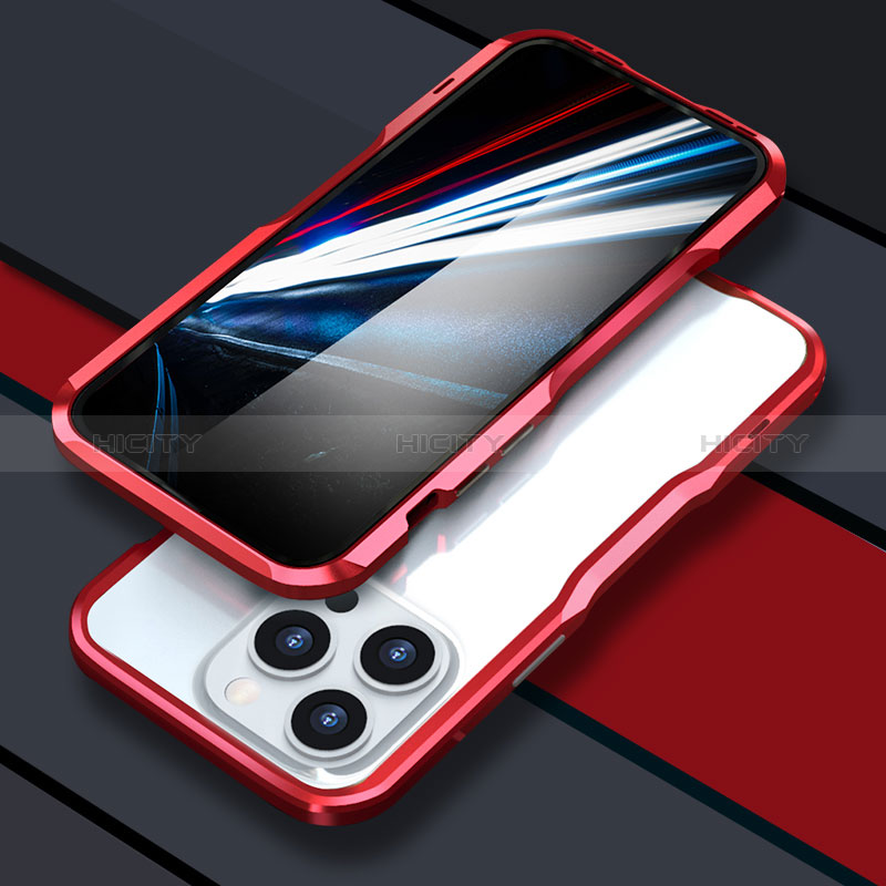 Funda Bumper Lujo Marco de Aluminio Carcasa LF1 para Apple iPhone 14 Pro Max Rojo