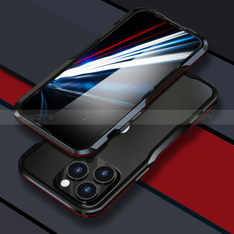 Funda Bumper Lujo Marco de Aluminio Carcasa LF1 para Apple iPhone 14 Pro Max Rojo y Negro