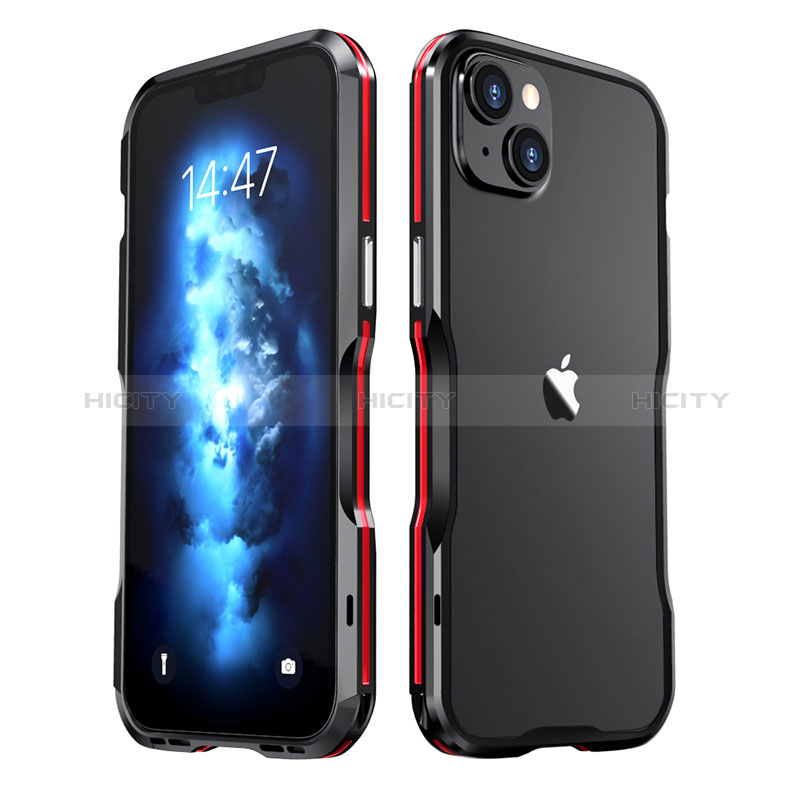 Funda Bumper Lujo Marco de Aluminio Carcasa LF2 para Apple iPhone 14 Rojo y Negro