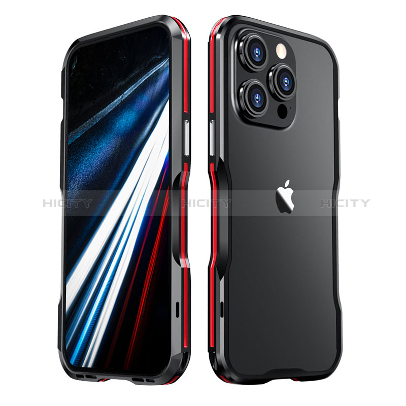 Funda Bumper Lujo Marco de Aluminio Carcasa LF3 para Apple iPhone 13 Pro Max Rojo y Negro
