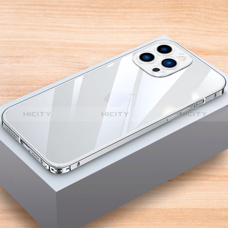 Funda Bumper Lujo Marco de Aluminio Carcasa LK1 para Apple iPhone 13 Pro Max Plata