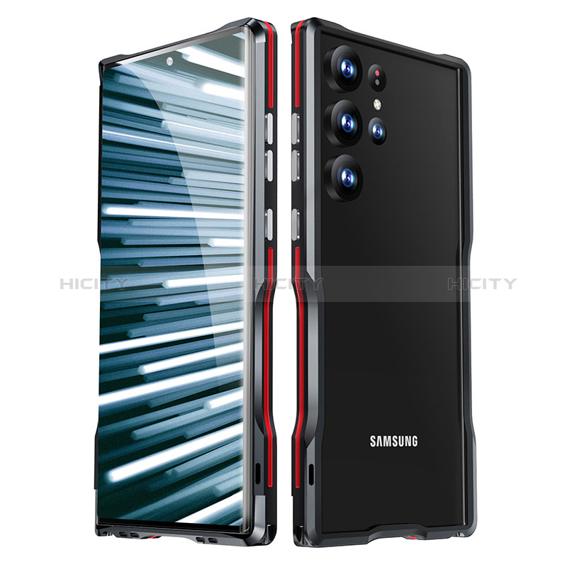 Funda Bumper Lujo Marco de Aluminio Carcasa LK1 para Samsung Galaxy S22 Ultra 5G Rojo y Negro