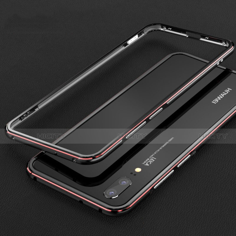 Funda Bumper Lujo Marco de Aluminio Carcasa M01 para Huawei P20 Rojo y Negro