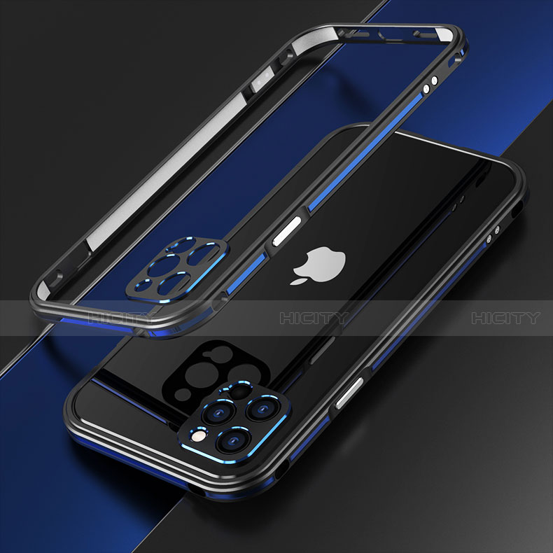 Funda Bumper Lujo Marco de Aluminio Carcasa N01 para Apple iPhone 12 Pro Azul y Negro