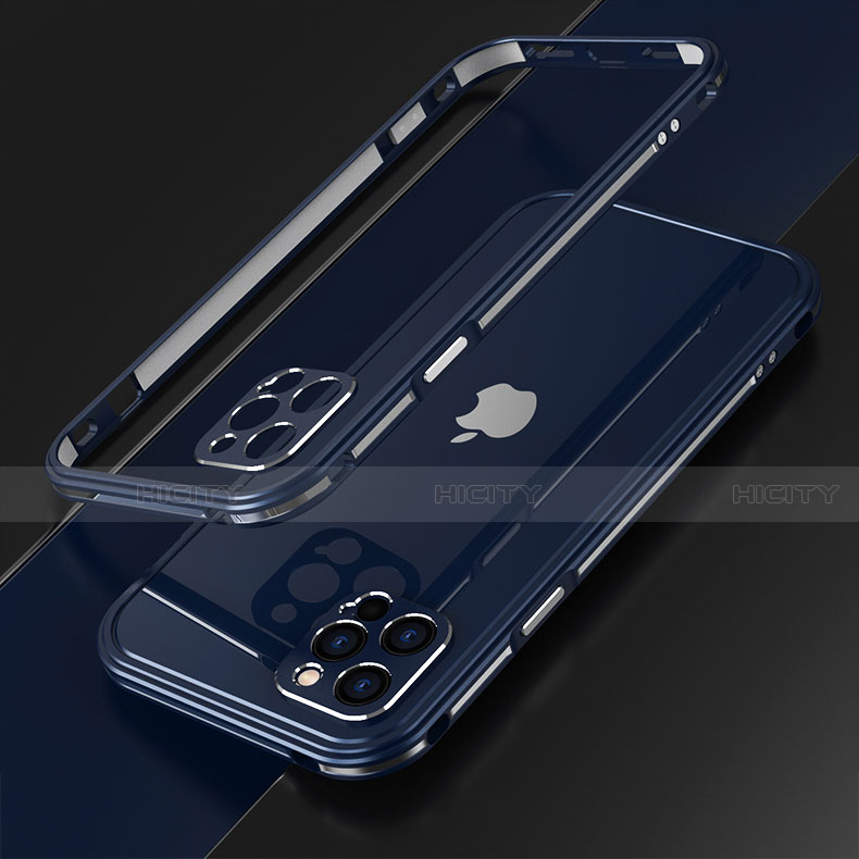 Funda Bumper Lujo Marco de Aluminio Carcasa N01 para Apple iPhone 12 Pro Max Azul