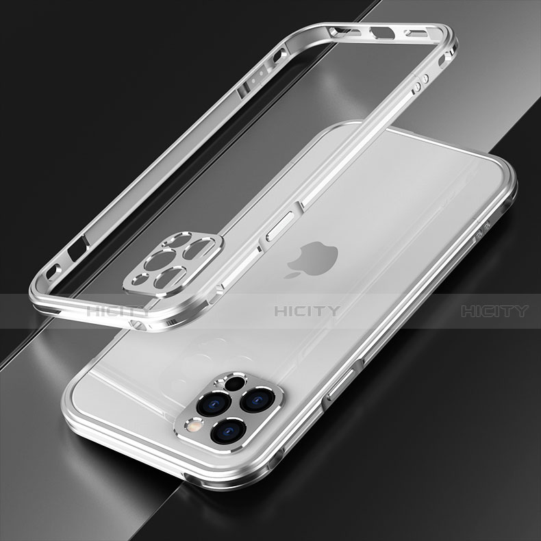 Funda Bumper Lujo Marco de Aluminio Carcasa N01 para Apple iPhone 12 Pro Max Plata