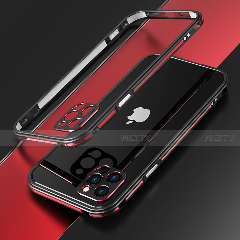 Funda Bumper Lujo Marco de Aluminio Carcasa N01 para Apple iPhone 12 Pro Max Rojo y Negro