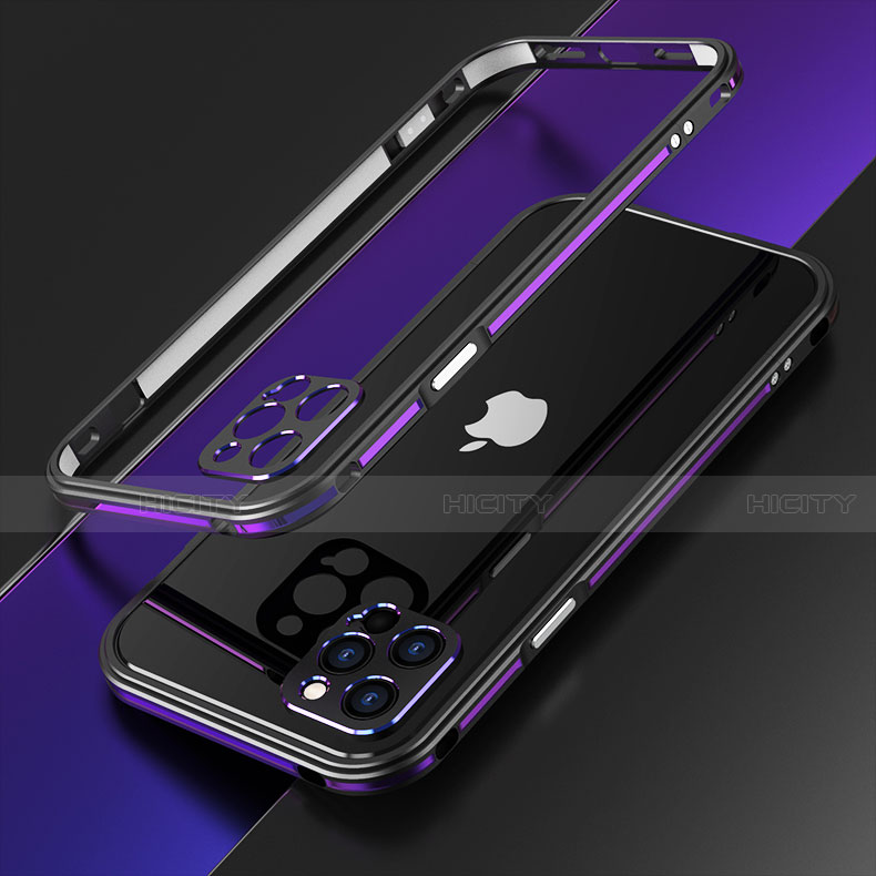 Funda Bumper Lujo Marco de Aluminio Carcasa N01 para Apple iPhone 12 Pro Morado