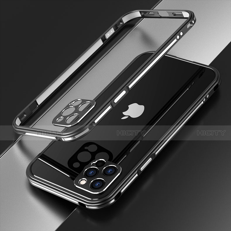 Funda Bumper Lujo Marco de Aluminio Carcasa N01 para Apple iPhone 12 Pro Plata y Negro