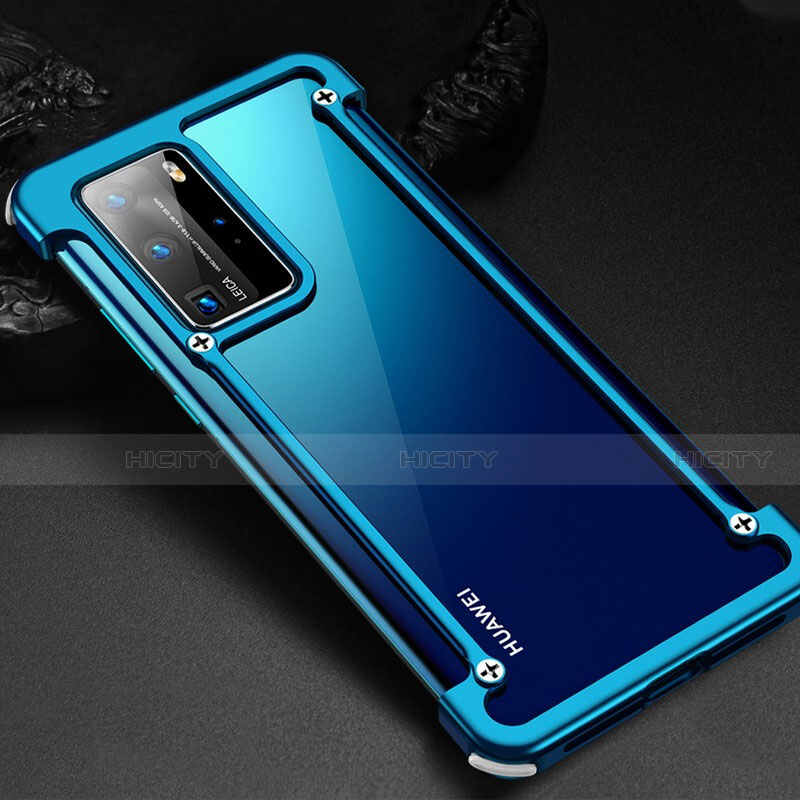 Funda Bumper Lujo Marco de Aluminio Carcasa N01 para Huawei P40 Pro Azul