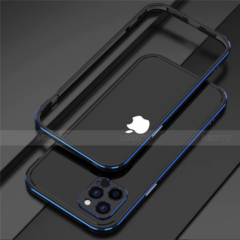 Funda Bumper Lujo Marco de Aluminio Carcasa N02 para Apple iPhone 12 Pro Azul y Negro