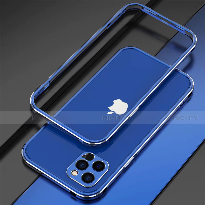 Funda Bumper Lujo Marco de Aluminio Carcasa N02 para Apple iPhone 12 Pro Max Azul