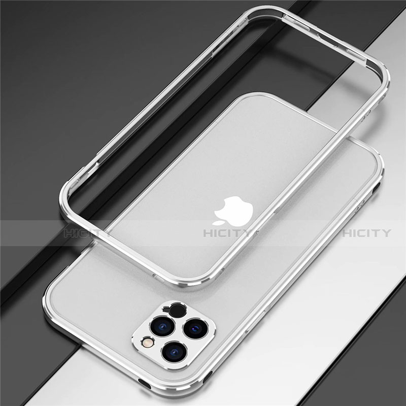 Funda Bumper Lujo Marco de Aluminio Carcasa N02 para Apple iPhone 12 Pro Max Plata