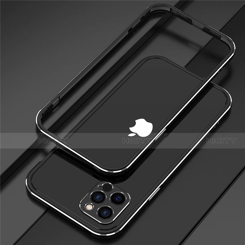 Funda Bumper Lujo Marco de Aluminio Carcasa N02 para Apple iPhone 12 Pro Plata y Negro
