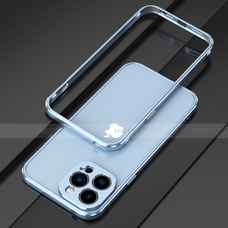 Funda Bumper Lujo Marco de Aluminio Carcasa para Apple iPhone 13 Pro Max Azul Cielo