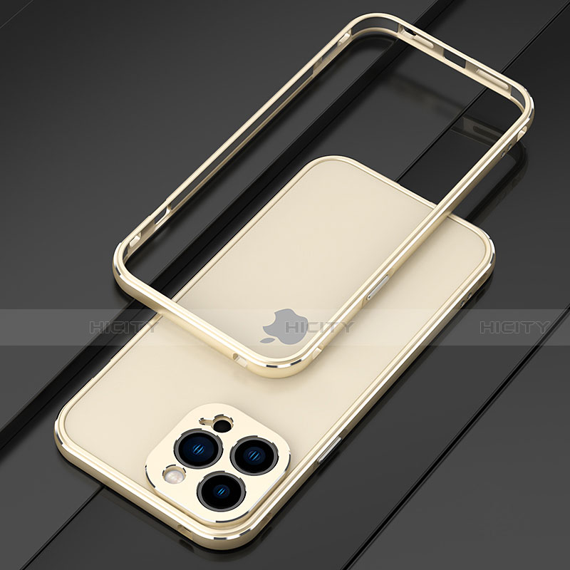 Funda Bumper Lujo Marco de Aluminio Carcasa para Apple iPhone 13 Pro Max Oro