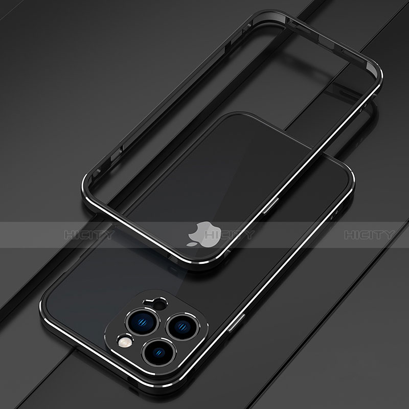 Funda Bumper Lujo Marco de Aluminio Carcasa para Apple iPhone 13 Pro Max Plata y Negro