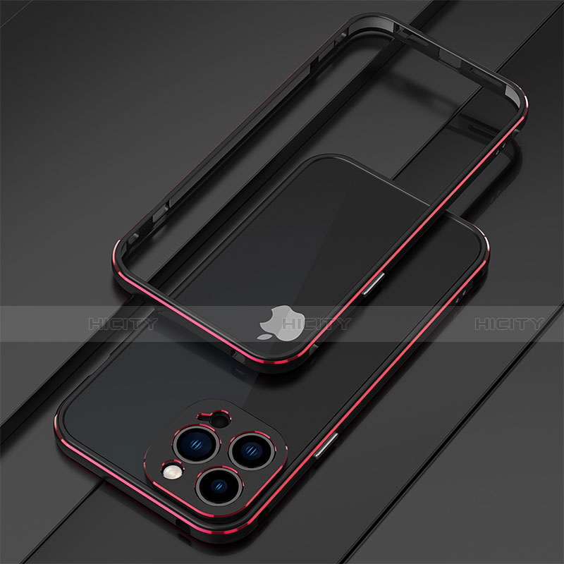 Funda Bumper Lujo Marco de Aluminio Carcasa para Apple iPhone 13 Pro Max Rojo y Negro