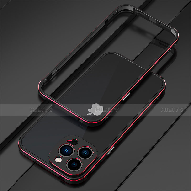 Funda Bumper Lujo Marco de Aluminio Carcasa para Apple iPhone 13 Pro Rojo y Negro