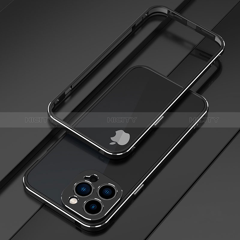 Funda Bumper Lujo Marco de Aluminio Carcasa para Apple iPhone 14 Pro Max Plata y Negro