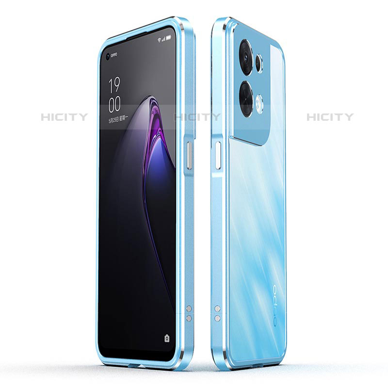 Funda Bumper Lujo Marco de Aluminio Carcasa para Oppo Reno8 5G Azul Cielo