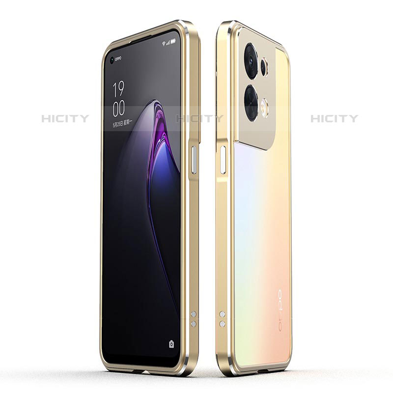 Funda Bumper Lujo Marco de Aluminio Carcasa para Oppo Reno8 5G Oro