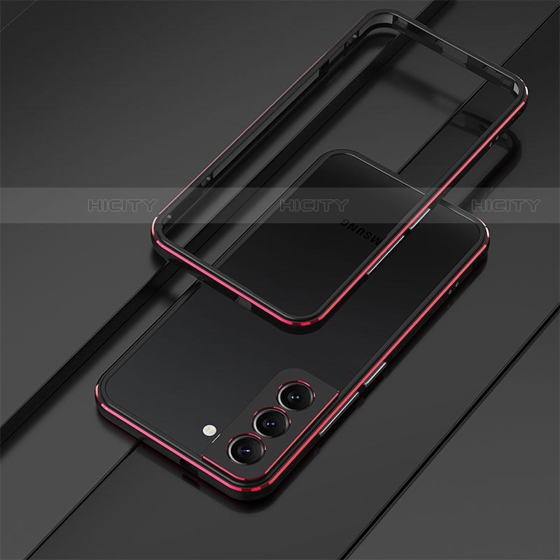 Funda Bumper Lujo Marco de Aluminio Carcasa para Samsung Galaxy S22 5G Rojo y Negro