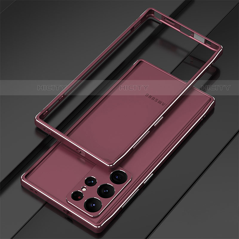 Funda Bumper Lujo Marco de Aluminio Carcasa para Samsung Galaxy S22 Ultra 5G Rojo Rosa