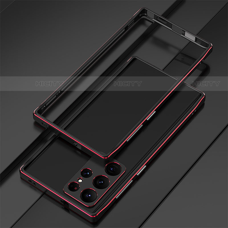 Funda Bumper Lujo Marco de Aluminio Carcasa para Samsung Galaxy S22 Ultra 5G Rojo y Negro