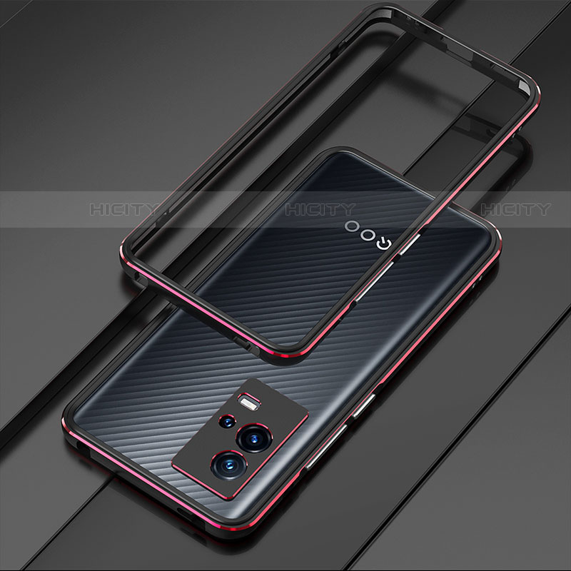 Funda Bumper Lujo Marco de Aluminio Carcasa para Vivo iQOO 8 Pro 5G Rojo y Negro