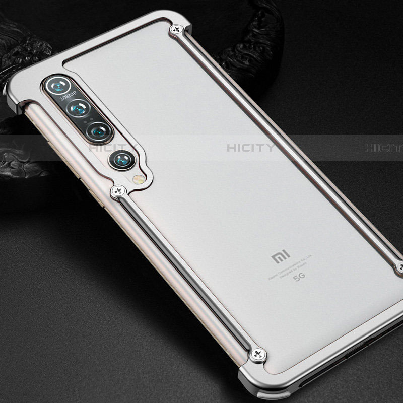 Funda Bumper Lujo Marco de Aluminio Carcasa para Xiaomi Mi 10 Pro Plata