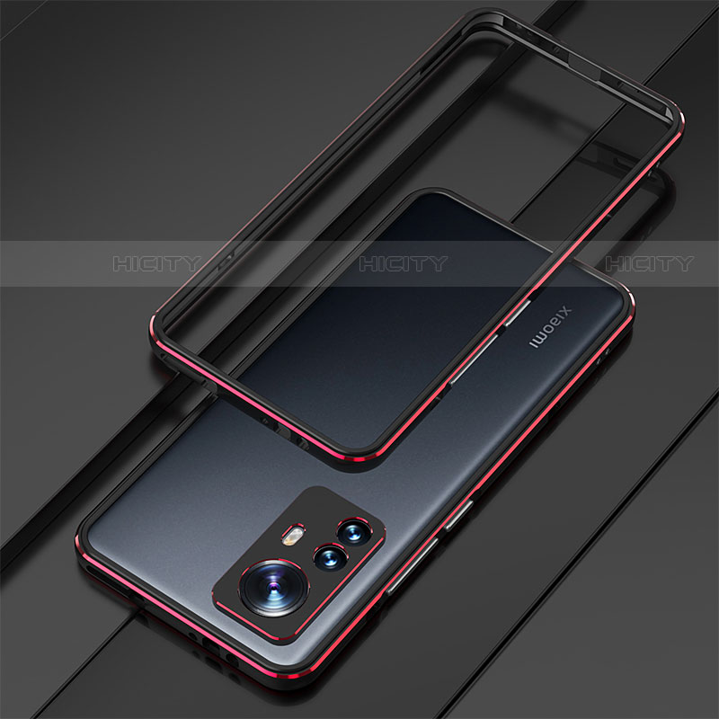 Funda Bumper Lujo Marco de Aluminio Carcasa para Xiaomi Mi 12 Pro 5G Rojo y Negro