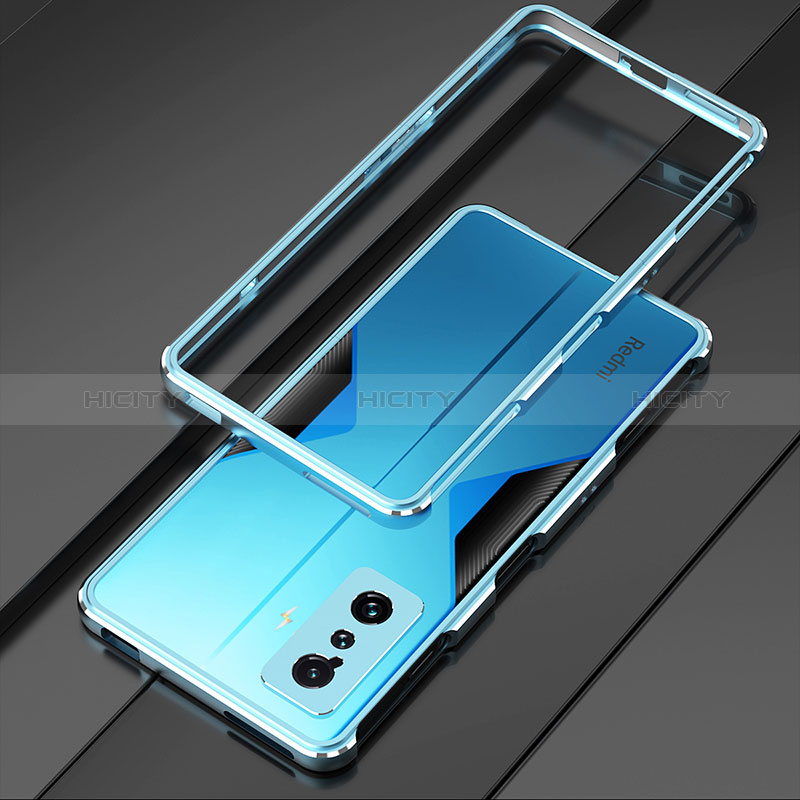 Funda Bumper Lujo Marco de Aluminio Carcasa para Xiaomi Poco F4 GT 5G Plata y Azul