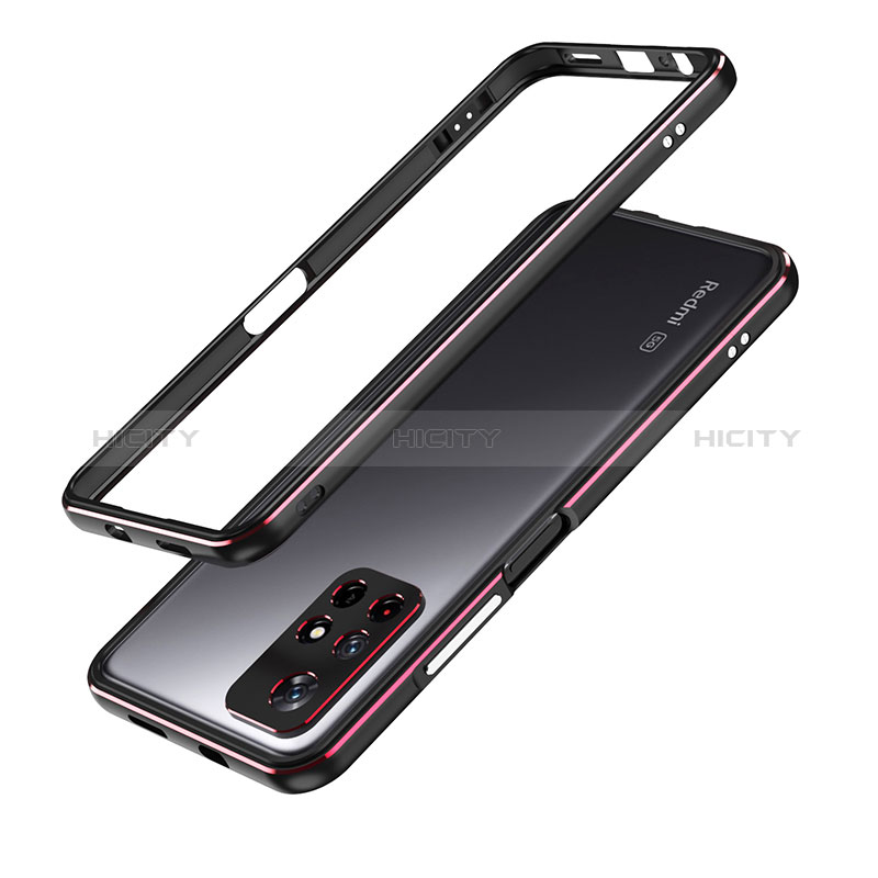 Funda Bumper Lujo Marco de Aluminio Carcasa S01 para Xiaomi Poco M4 Pro 5G Rojo y Negro