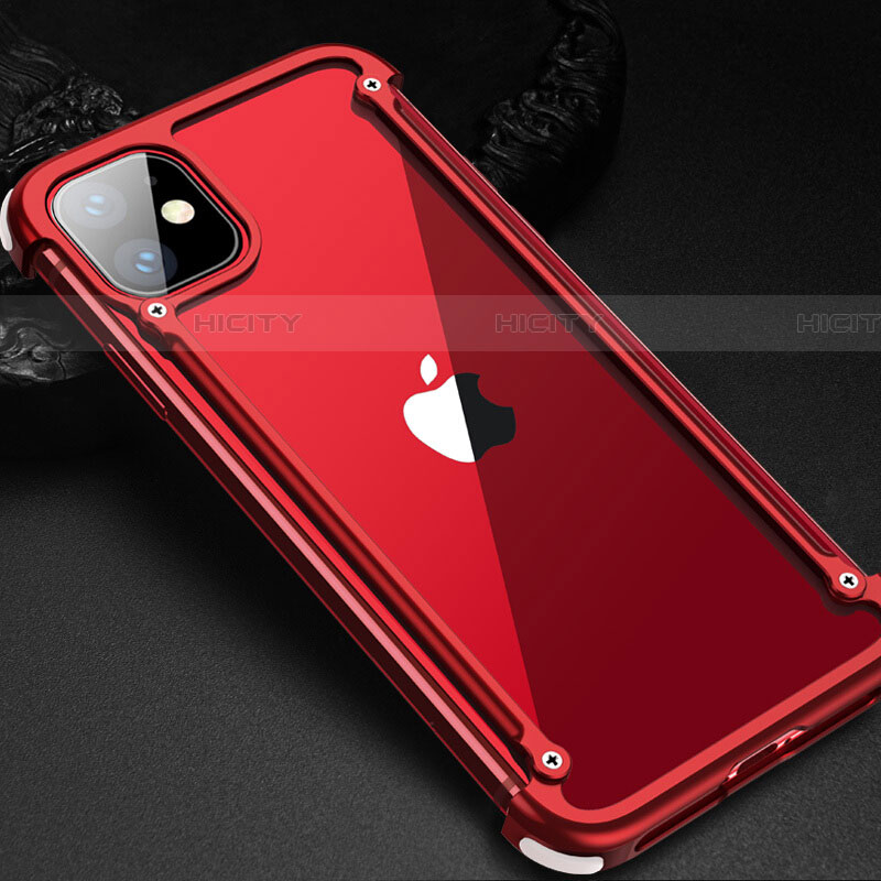 Funda Bumper Lujo Marco de Aluminio Carcasa T01 para Apple iPhone 11 Rojo
