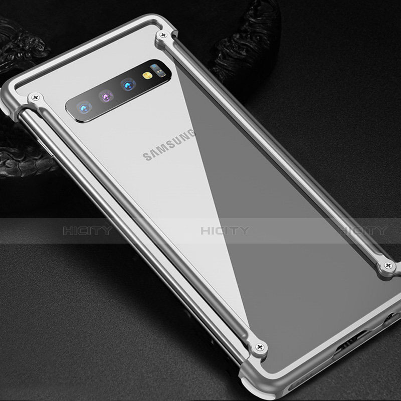 Funda Bumper Lujo Marco de Aluminio Carcasa T01 para Samsung Galaxy S10 Plus Plata