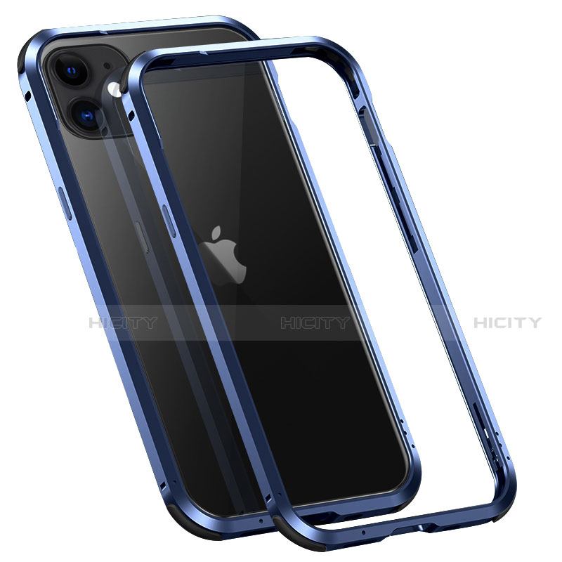 Funda Bumper Lujo Marco de Aluminio Carcasa T02 para Apple iPhone 12 Azul