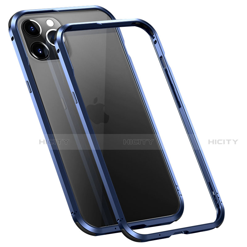 Funda Bumper Lujo Marco de Aluminio Carcasa T02 para Apple iPhone 12 Pro Azul