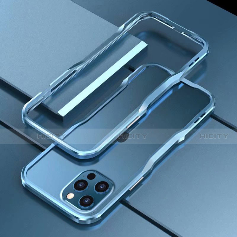 Funda Bumper Lujo Marco de Aluminio Carcasa T03 para Apple iPhone 12 Pro Max Azul