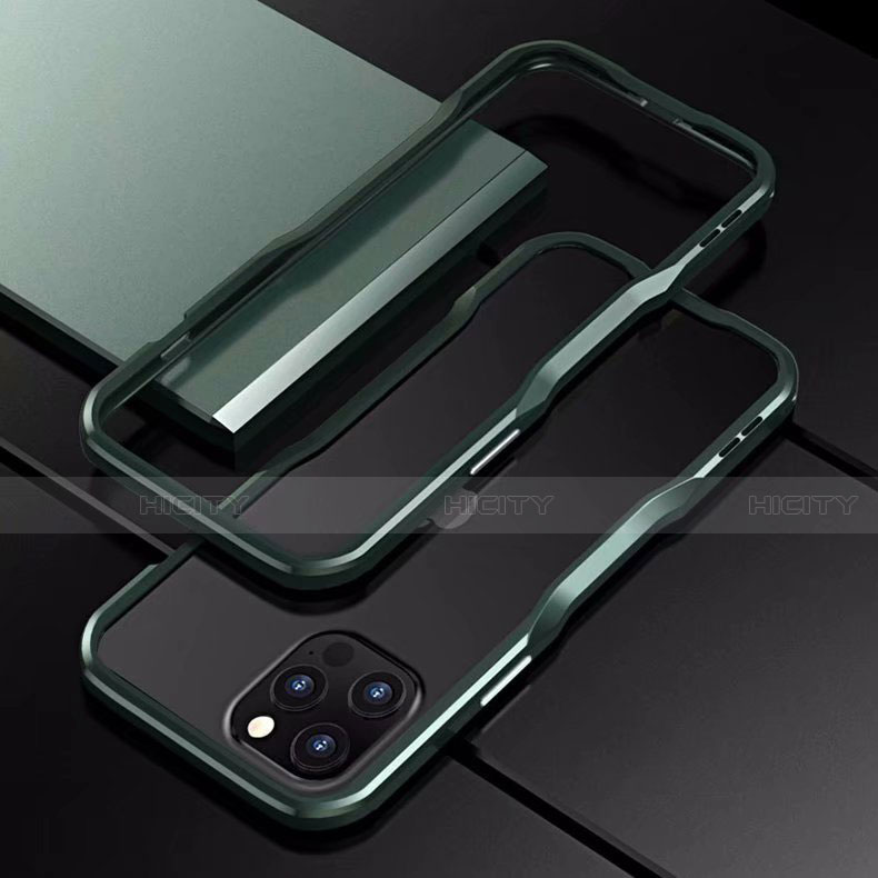 Funda Bumper Lujo Marco de Aluminio Carcasa T03 para Apple iPhone 12 Pro Max Verde Noche